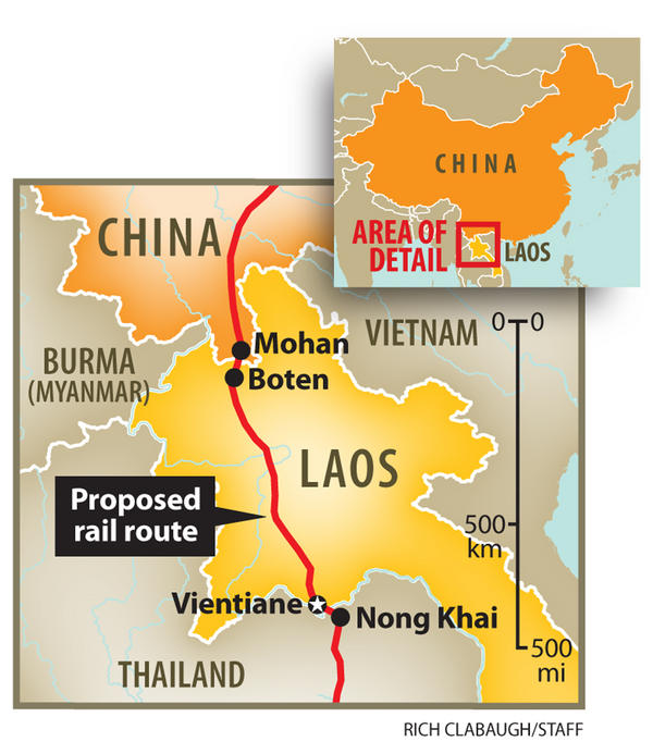 A laoszi tranzitvonal térképe<br>(grafika: The Christian Science Monitor)