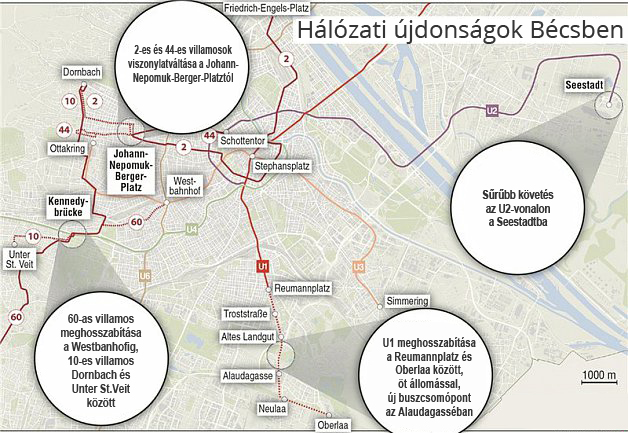 Metró-, villamos- és autóbuszhálózati változások Bécsben, szeptember elejétől (forrás: wienerzeitung.at)