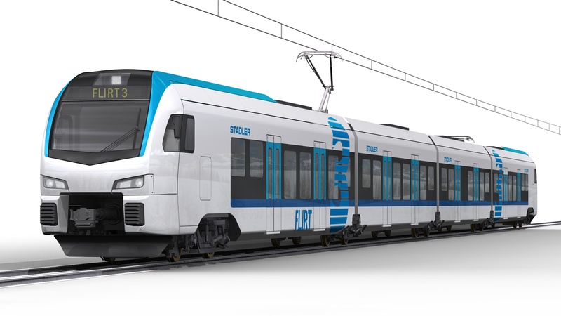 A Flirt-motorvonatok harmadik generációját, annak is a hatrészes verzióját használja majd az Arriva a Brüsszel és Hága közötti nemzetközi forgalomban<br>(látványterv: Stadler Rail)