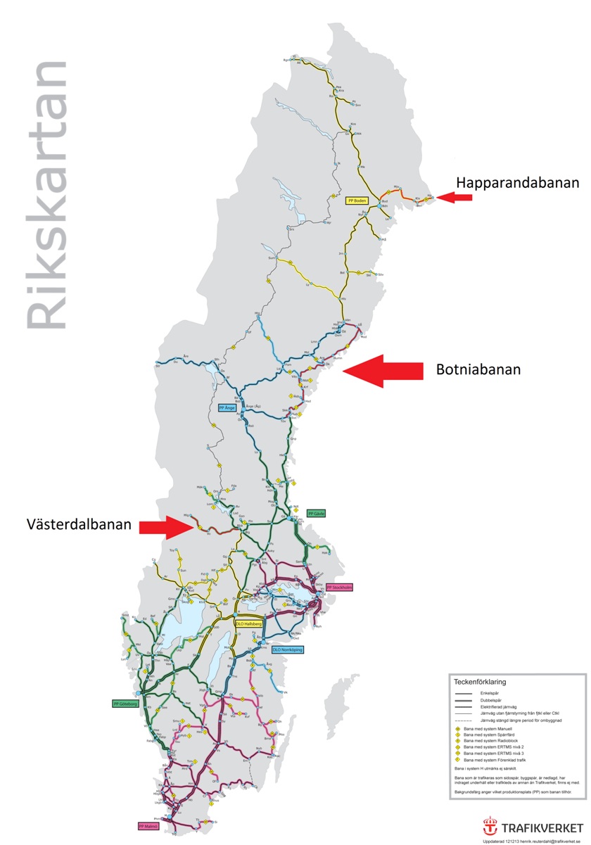 Az ország három, már kizárólag ERTMS-rendszerrel üzemelő vasútvonala