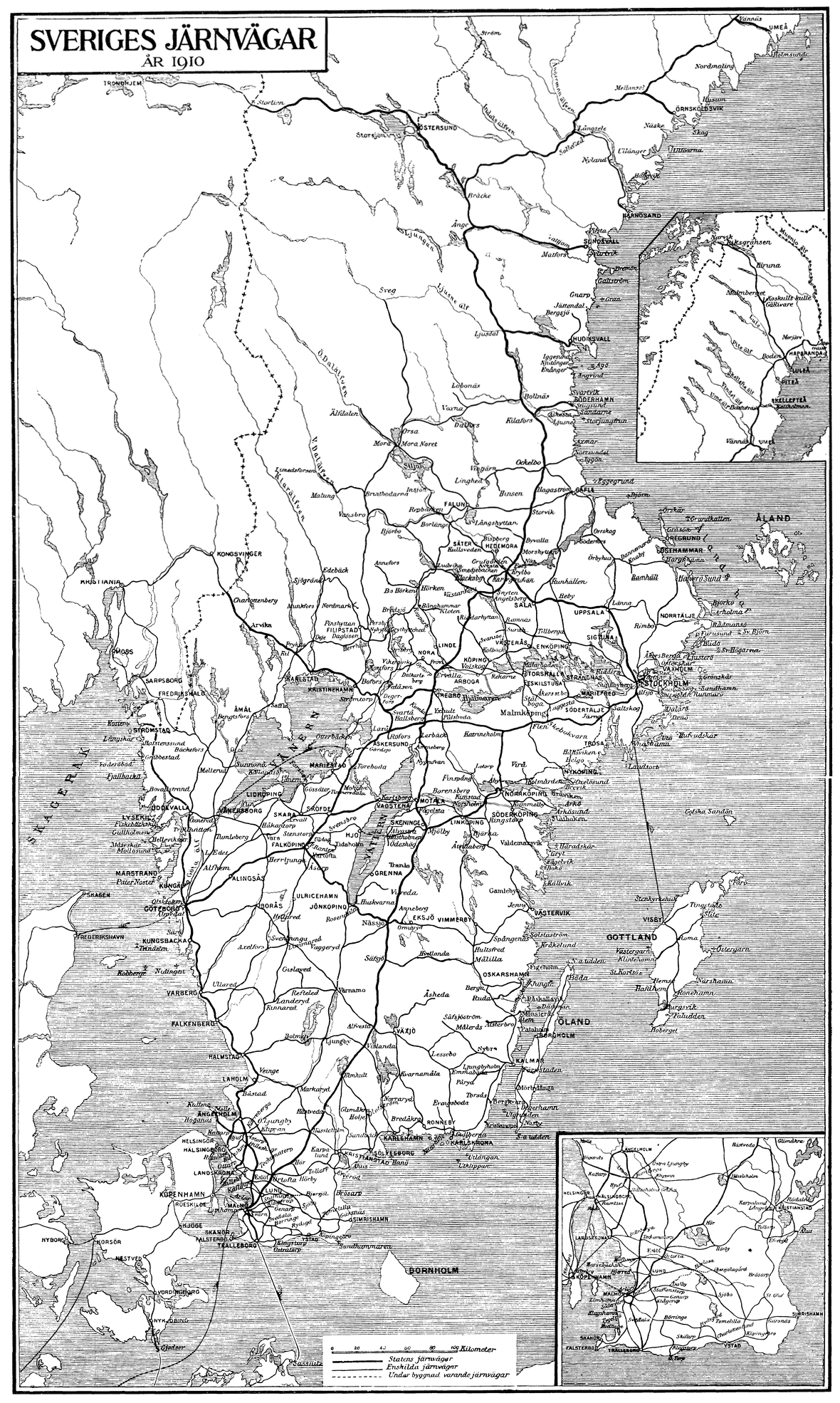 Svédország vasúti térképe 1910-ből </br> Forrás Wikipédia