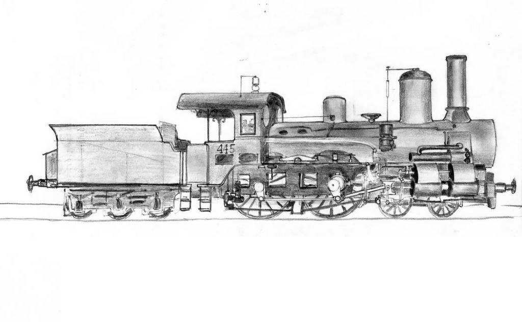 A MÁV Ie.oszt. (1911. után 222 sor.) mozdonya. Az 1890-es évek második felében már ilyen gépek vontatták az Orient expresszt. (A rajzot én követtem el.)