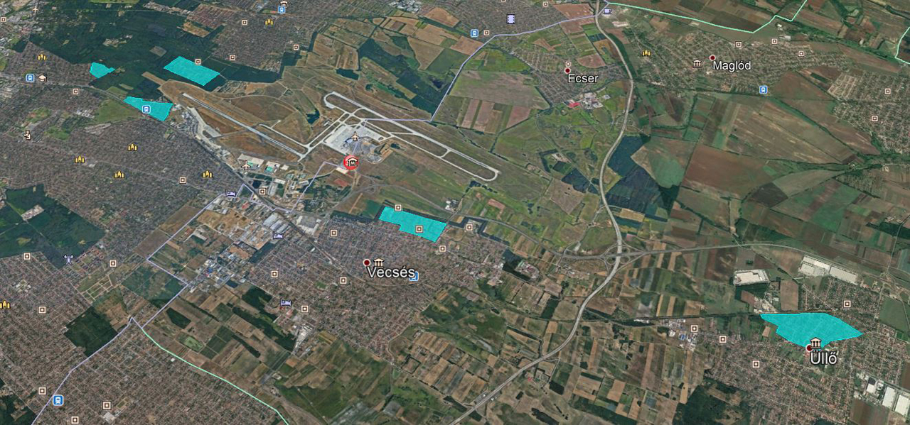 A 2016–2019 közötti „szigetelt területek” (térképek: Budapest Airport)