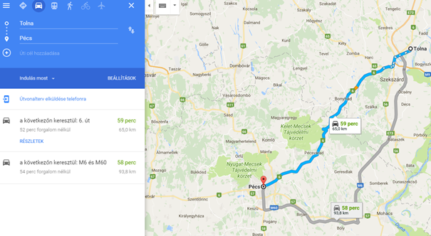 Még a Google Maps szerint is érdemesebb Pécsvárad felé menni...