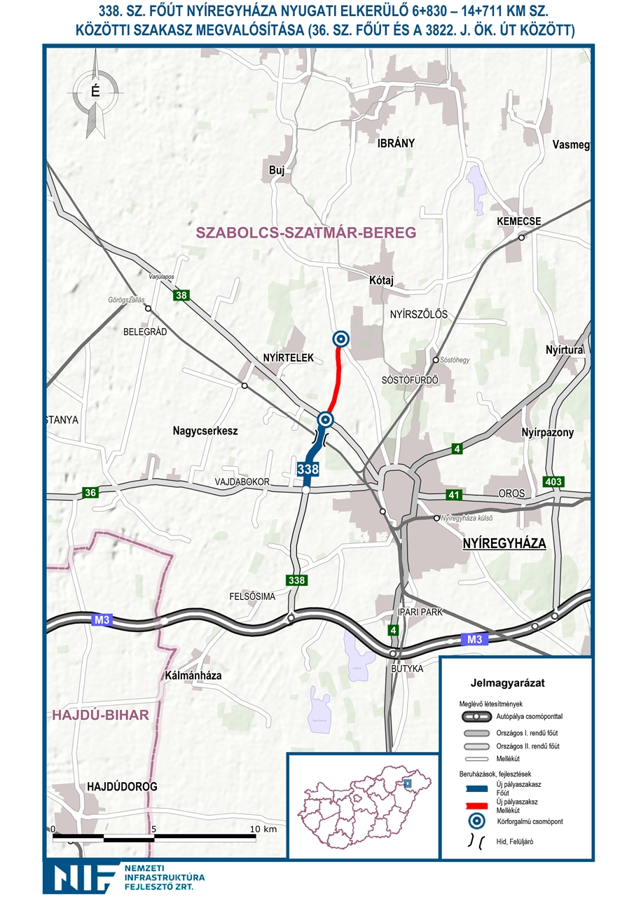 Az elkerülő újabb szakasza a 36-os főutat köti majd össze a 36-os főúttal és Nyíregyháza Nyírszőlős külterületével (forrás: NIF Zrt.)