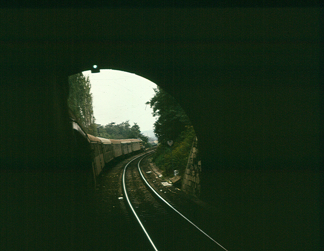 Egy fehérvári illetőségű Púpos továbbította vonat bújik ki a Budapest-Déli és Kelenföld közötti szakaszon található alagútból (fotó: Kiss Zoltán)
