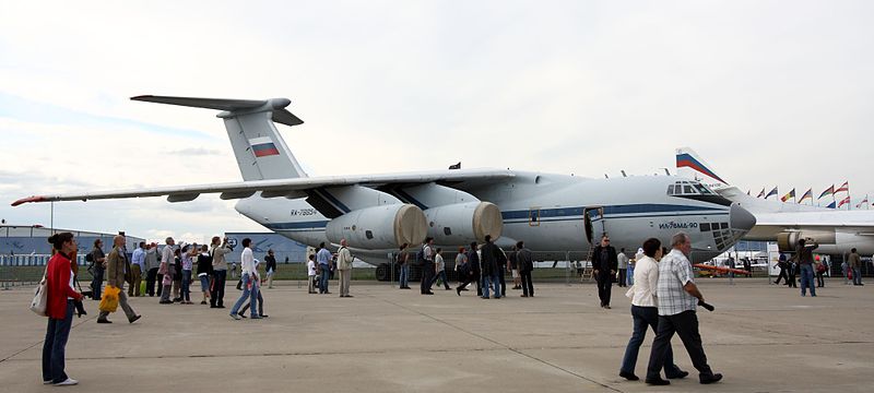 Az új IL-76-os változat a tavalyi moszkvai szalonon: jól áthatók a nagyobb kétáramúságú, új hajtóművek