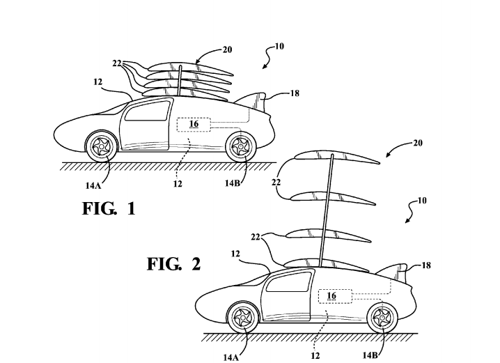 A Toyota szabadalmi ábrája a szárnyakról autó-üzemmódban...