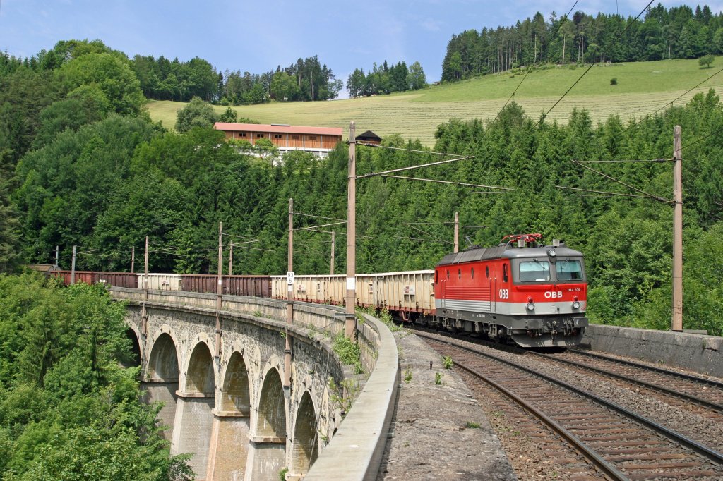 Az ÖBB 1144.209-es mozdonya tehervonatával a Wagnergrabenen (forrás: bahnbilder.de)