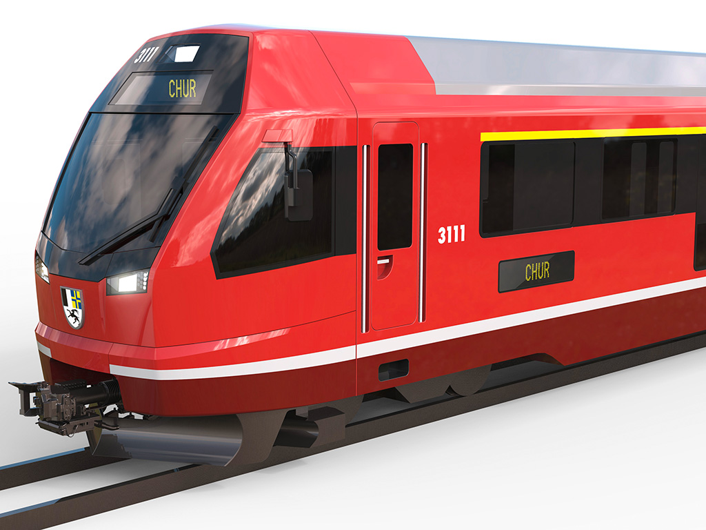 A svájci Rhätische Bahn első körben huszonhét négyrészes villamos motorvonatot vásárol a hazai Stadlertől. A megállapodás lehetővé teszi további húsz keskeny nyomközű szerelvény lehívását (látványterv: Stadler AG)