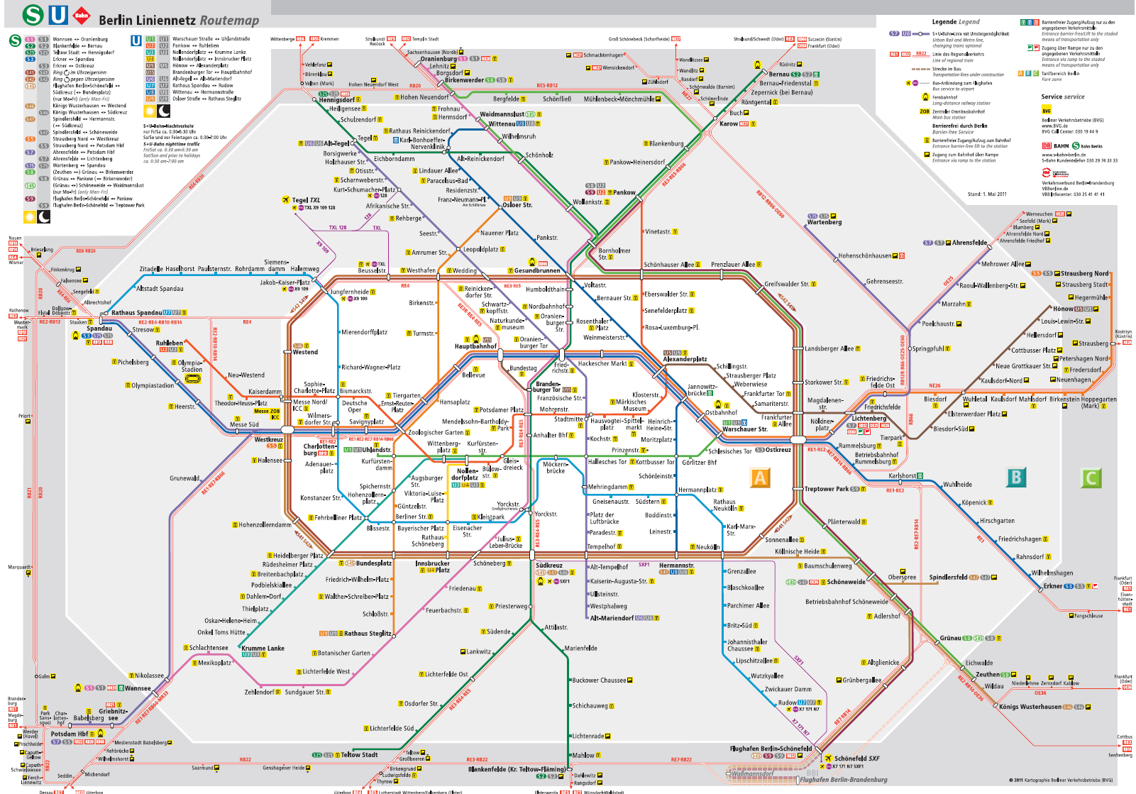 Berlin közösségi közlekedési hálózata jelenleg<br>(forrás: Verkehrsverbund Berlin-Brandenburg)
