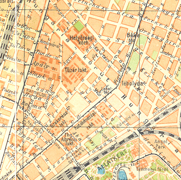Polgári térképekre – mint ez az 1925-ből származó részlet is mutatja – a „szocialista éberség” időszaka előtt sem rajzolták be a katonai célú vágányokat, ám a katonai intézményeket, épületeket igen!<br>A képre kattintva fotógalériánk nyílik meg