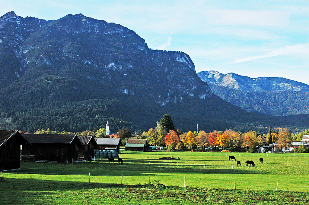 Garmisch-Partenkirchen és Grainau között sík és idilli a táj