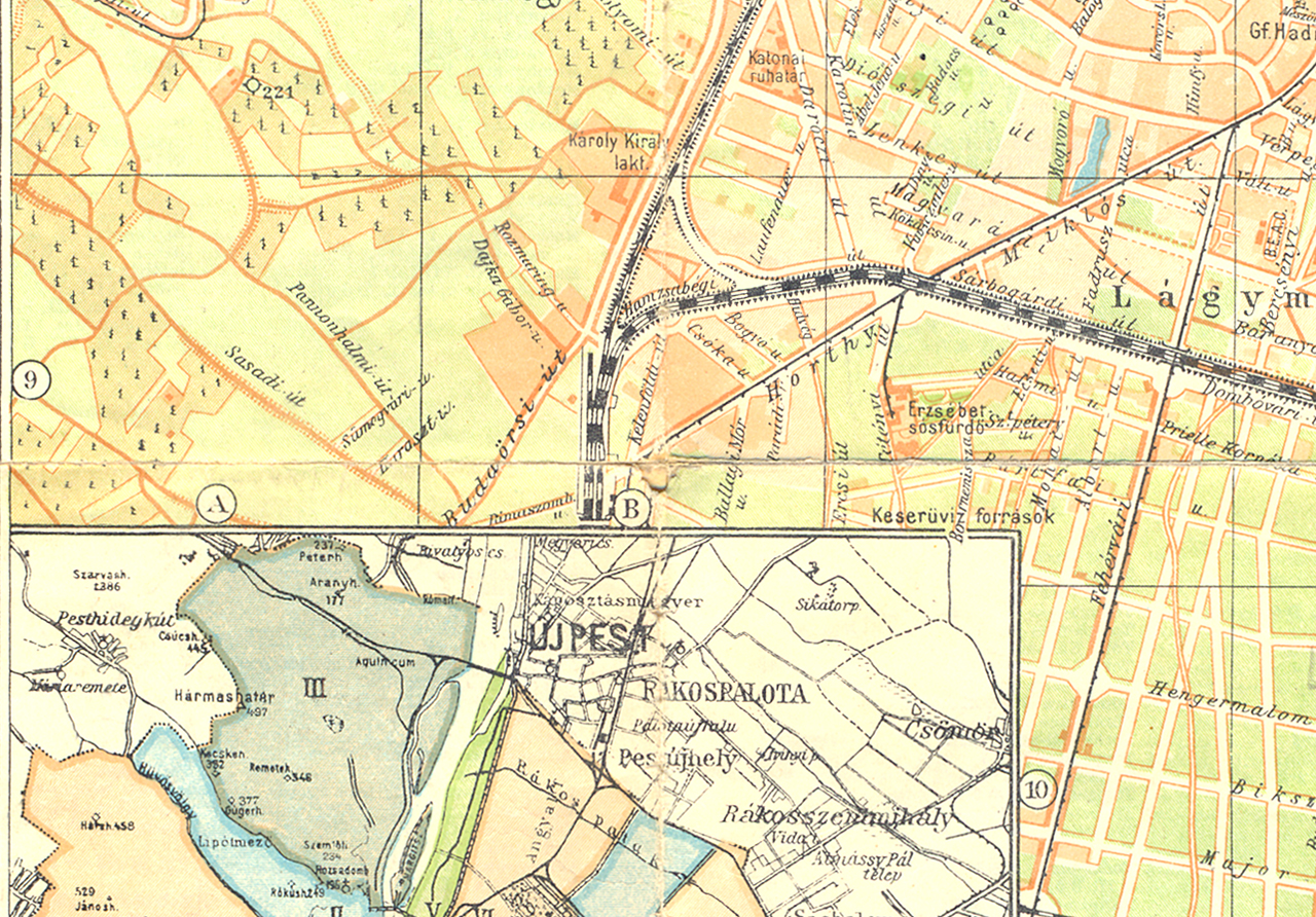 Budapest 1925-ös térképen még nem szerepel sem a Vasút utca, sem pedig a háztömbök. A képre kattintva galéria nyílik
