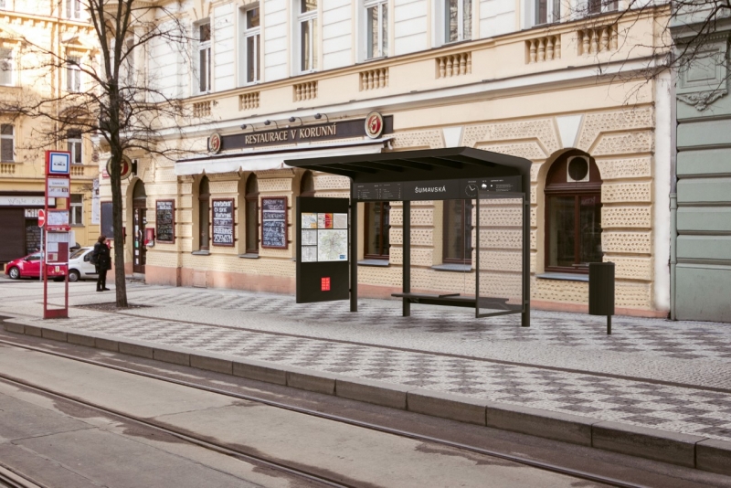 Nem is lehetne jobban illusztrálni, hogy néz majd ki az új villamosmegálló, minthogy azt egy sarki kocsma elé rajzoljuk - bravó!<br>(fotó: IPR Praha)
