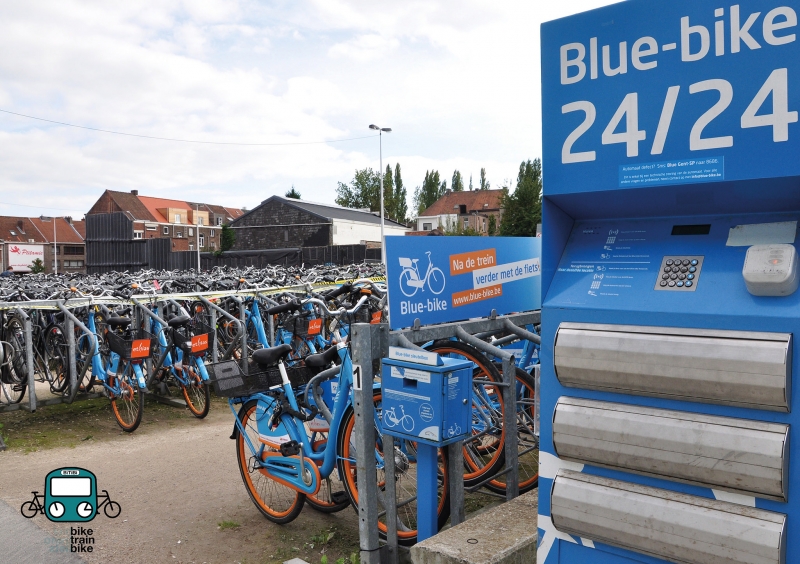 A Blue-bike-ok Belgium negyvennyolc vasútállomásán elérhetőek