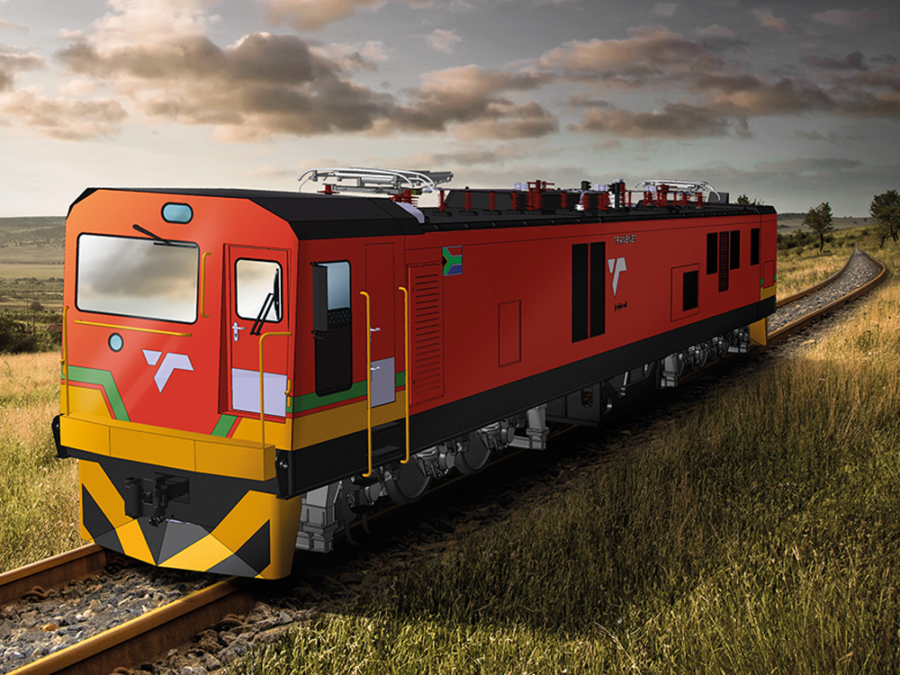 A Transnet ezernél is több mozdonyt szerez be 2017 végéig. A Bombardier dél-afrikai igényekhez igazított Traxx Africa villamos gépei külsőleg lényegesen eltérnek a mozdonycsalád jól ismert tagjaitól<br>(látványterv: Bombardier)