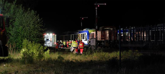 A Bayerische Regiobahn (BRB) egyik Alstom LINT 41-es motorvonata ütközött a tehervonattal (fotó: Nayra Weber)