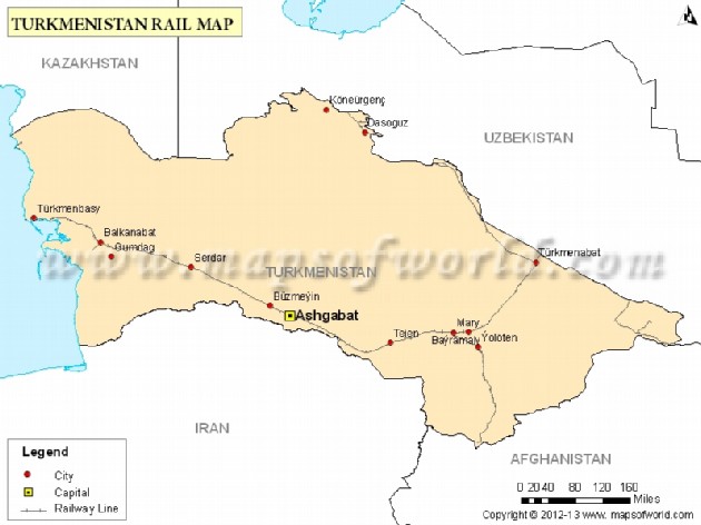 Türkmenisztán vasútvonalai<br>(grafika: Maps of World)