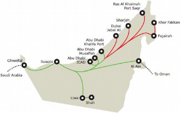 Az Emirátusok tervezett vasúthálózata<br>(grafika: Emirates 24/7)
