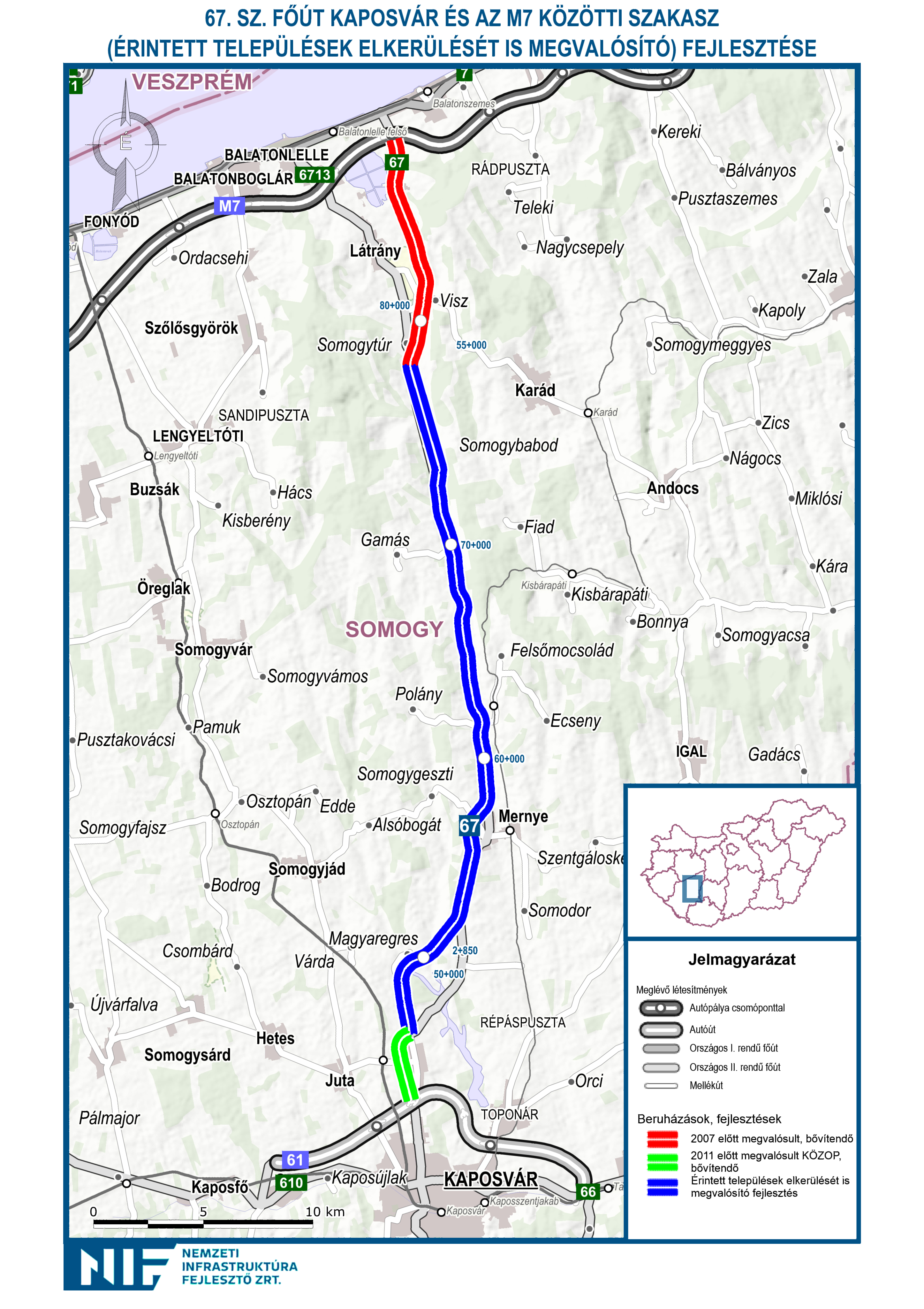 Az R67-es gyorsforgalmi út az M7-es autópályához nyújt közvetlen elérést Kaposvár számára