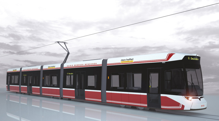 Gmunden városa két év múlva veheti használatba a Vossloh Tramlink-villamosait...<br>(látványterv: Vossloh Rail Vehicles)