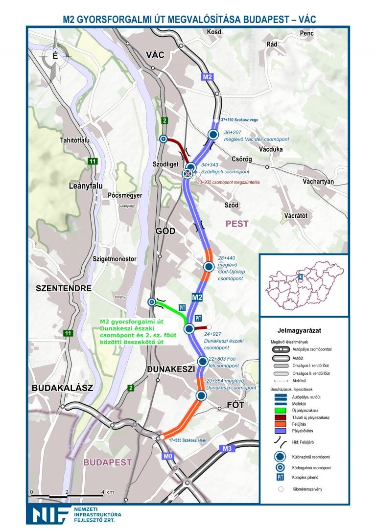 A NIF Zrt. térképén a két kék között pirossal jelölve a most felújítás alatt álló szakasz