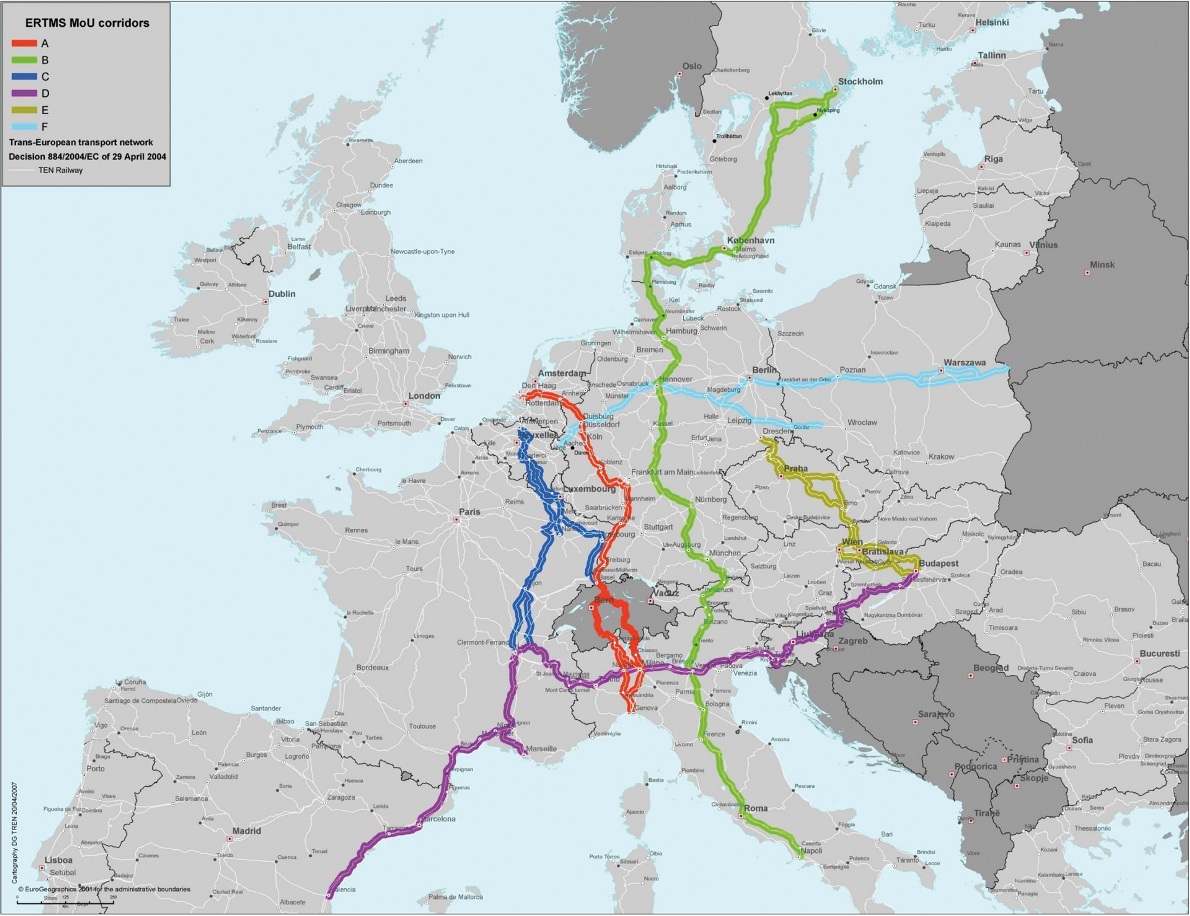 Tervek ERTMS-berendezéssel szerelt vasútvonalakról Európában