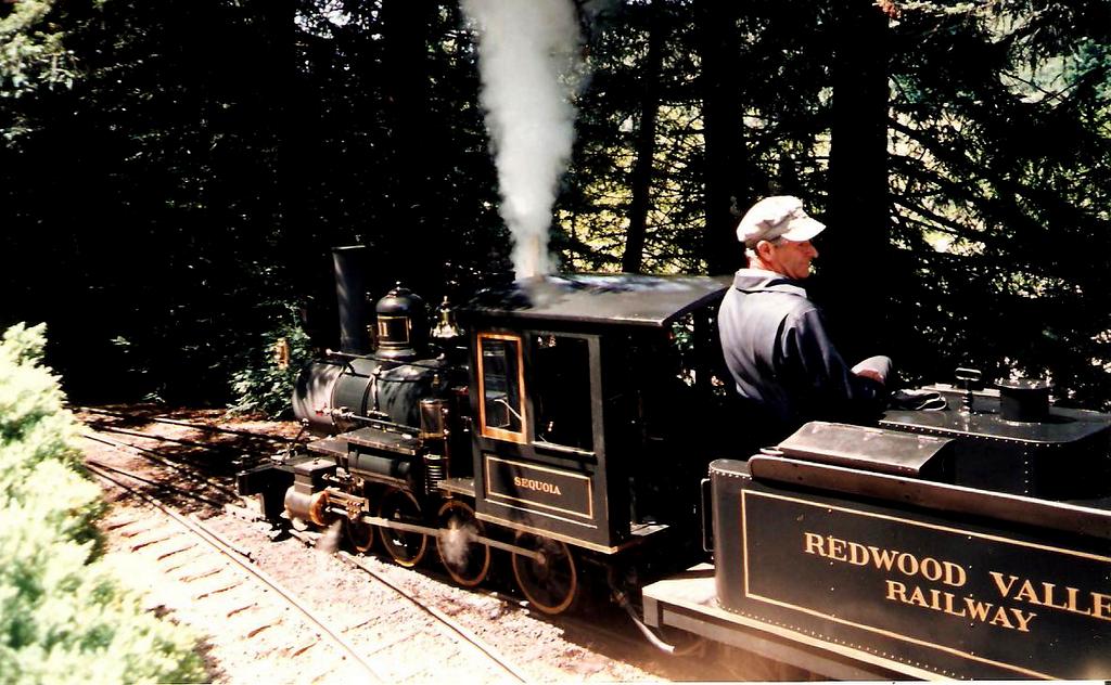 A Redwood Vallev Railwav kisvasút egyik mozdonya. Amikor ott jártam, a Shay mozdony sajnos éppen a műhelyben pihent.