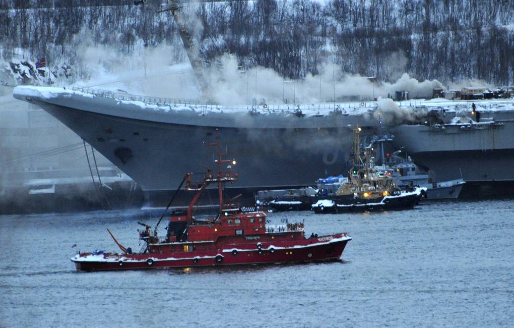 Tűz ütött ki az egyetlen orosz repülőgép-hordozón, az Admiral Kuznyecovon (kép forrása: TASZSZ)
