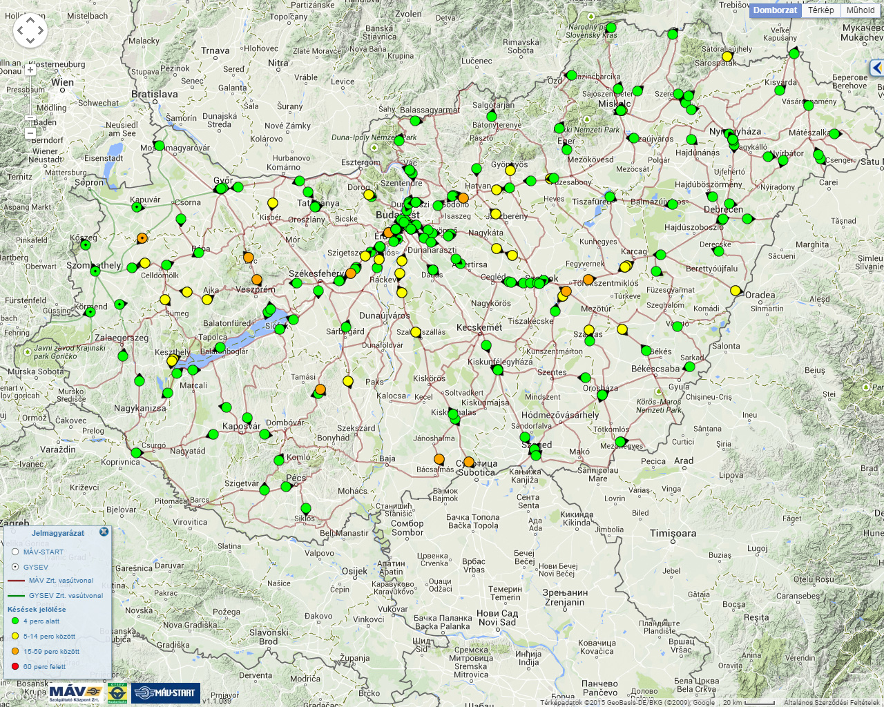 Friss vasúti térkép hazánkról: itt-ott van egy kis „sárgaság,” de nem az időjárás miatt