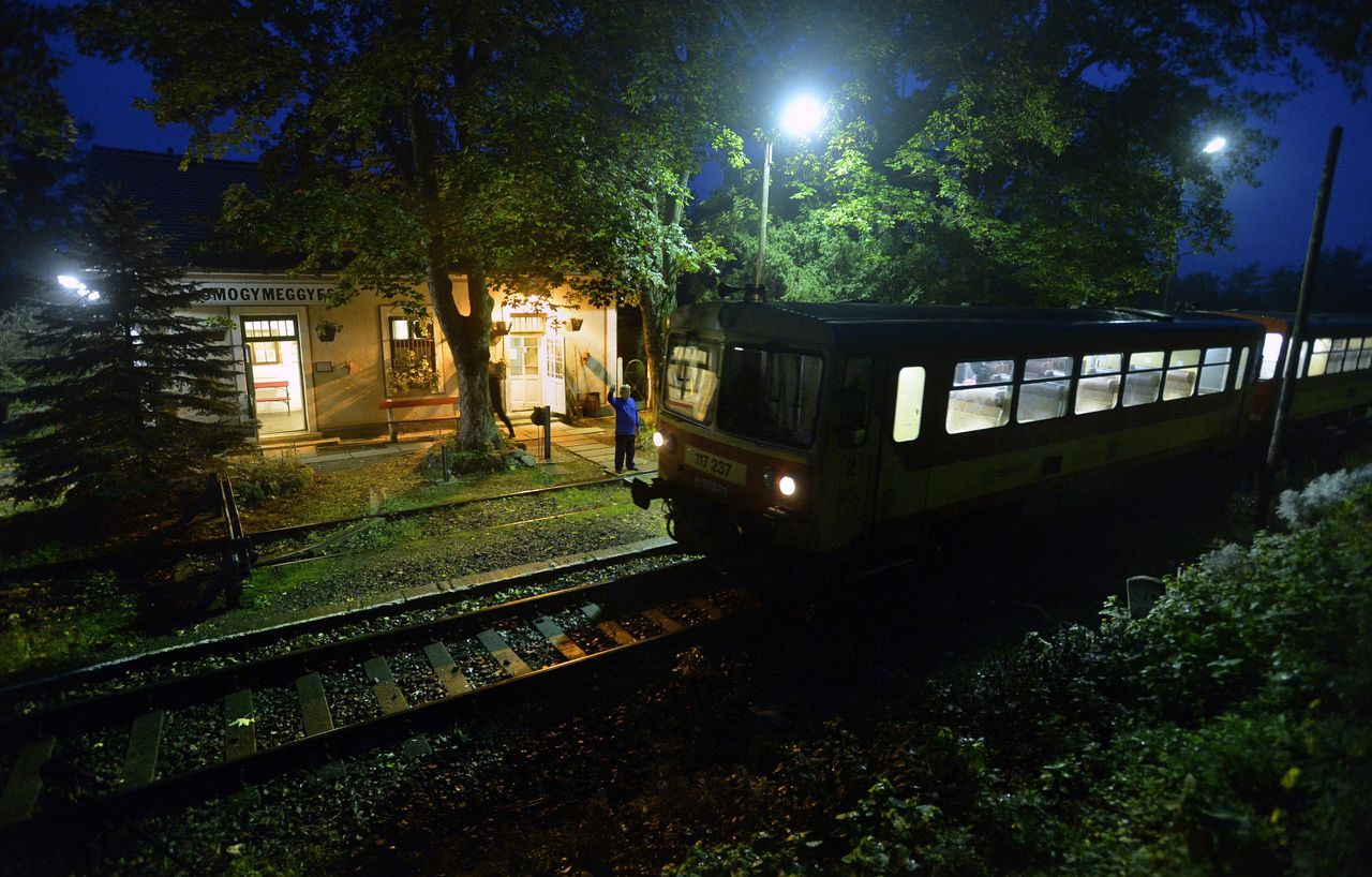 Személyvonat érkezik Somogymeggyes állomásra Kaposvár felől az utolsó teljes hosszban üzemelő Somogy megyei vasúti mellékvonalon, a Siófok–Kaposvár vonalon október 13-án. A képre kattintva galéria nyílik (fotók: MTI/Máthé Zoltán)