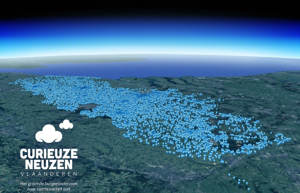 A húszezres önkéntes mérőhálózat elhelyezkedése Flandria térképén (illusztrációk: twitter.com/CNVL2018)