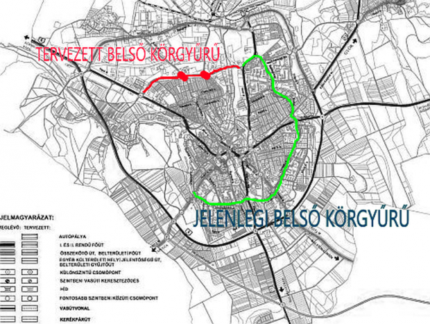 A zölddel jelölt út elkészült, a piros szakasznak csak az új híddal együtt van értelme (forrás: veszpremkukac.hu)