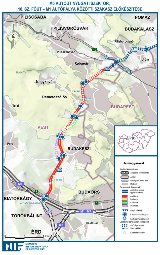 A jelek szerint egyelőre mégsem épülhet meg az M0-ás nyugati részének Budaörs és a II. kerületi szakasza (forrás: NIF Zrt.)