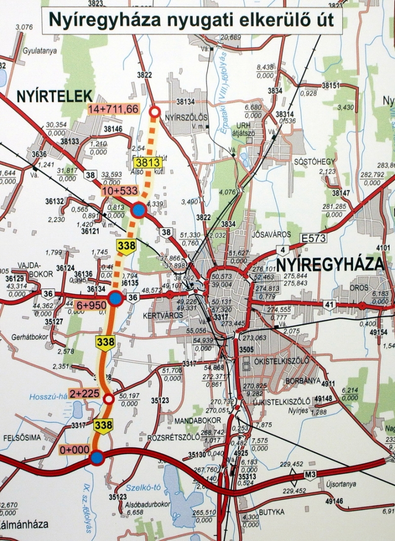 A 338-as számú nyugati elkerülő teljes hosszban az M3-as autópályát köti össze Nyíregyháza Nyírszőlős városrészével (kép forrása: nyiregyhaza.hu)