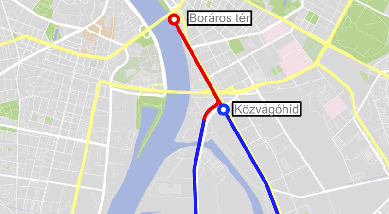 Hivatalos változat, Soroksári úti HÉV-alagúttal, elágazási műtárggyal, sarkonforduló csepeli vonallal
