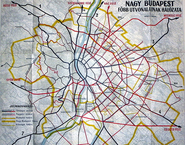 Nagy-Budapest úthálózati terve a 40-es évek elejéről, sok haladó szellemű gondolattal