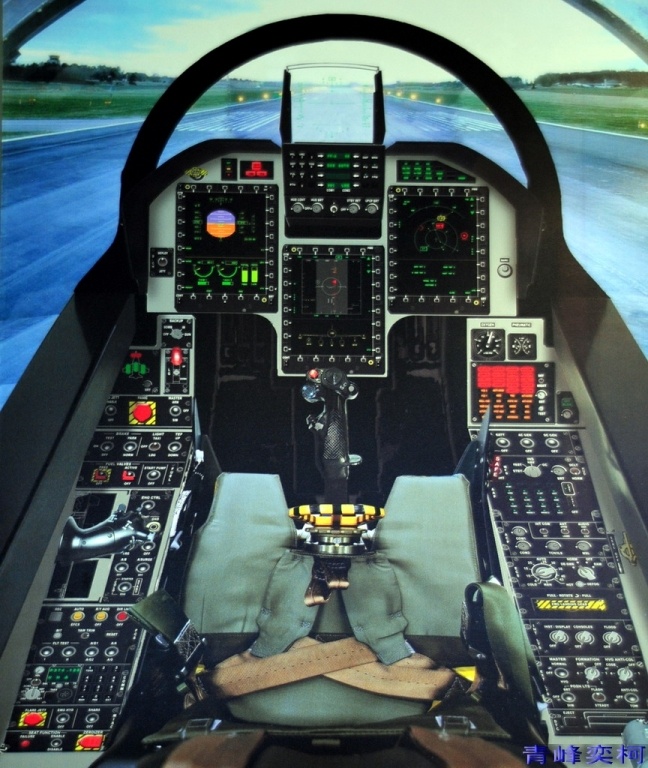 Modern glasss-cockpit képernyős kijelzőkkel, plusz HOTAS és HUD