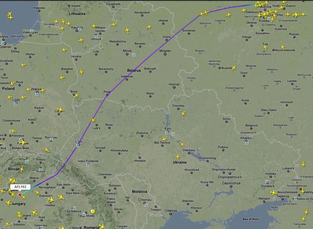 Az első Superjet, amelyik Moszkvától Budapestig repül...<br>(flightradar24.com)
