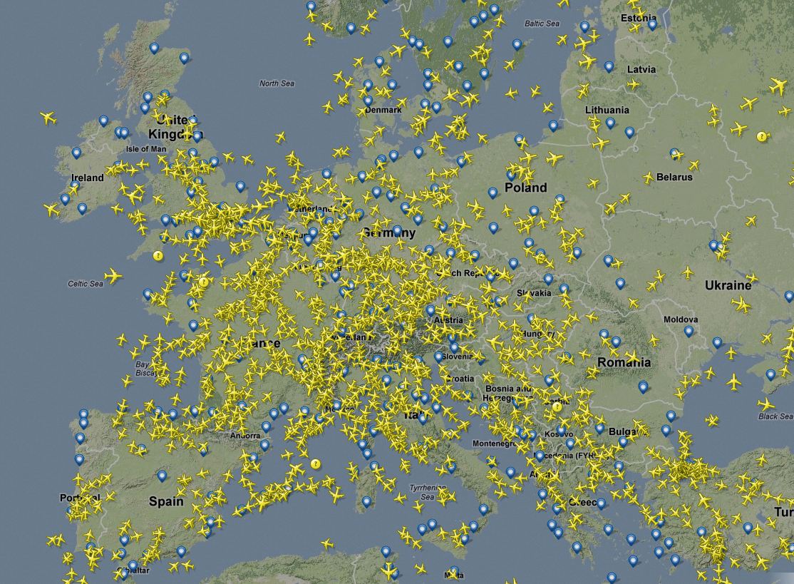 Európai légihemzsegés a Flightradar24 képernyőjén