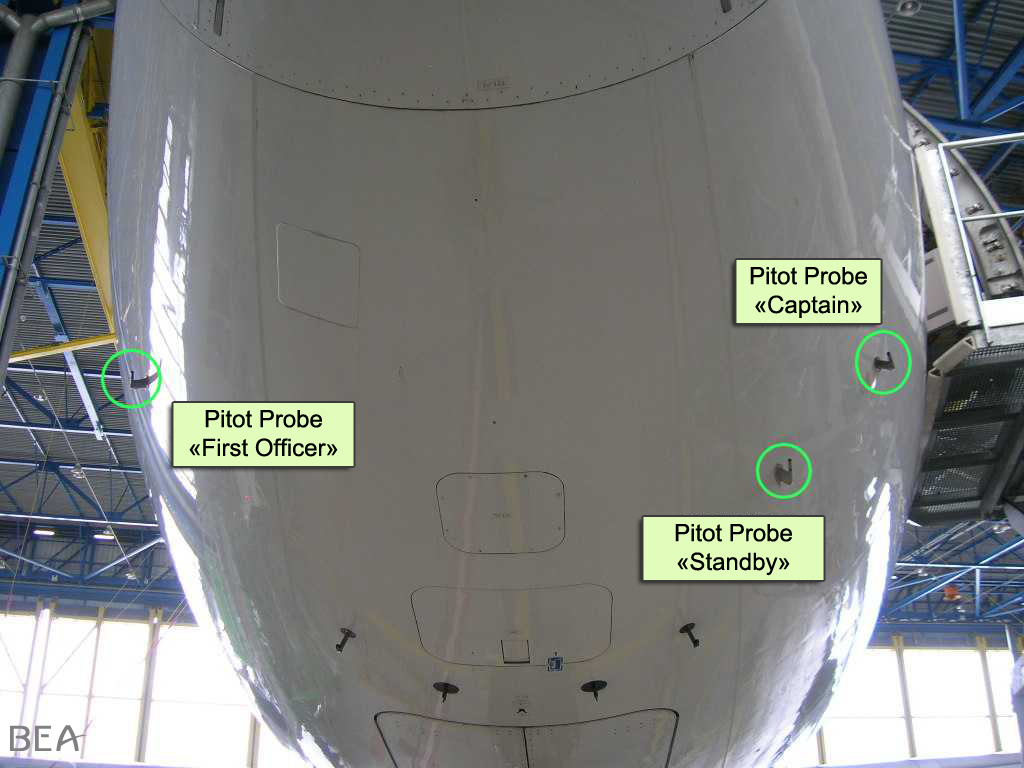 Pitot-csövek az A330-ason <br>(fotók: BEA)