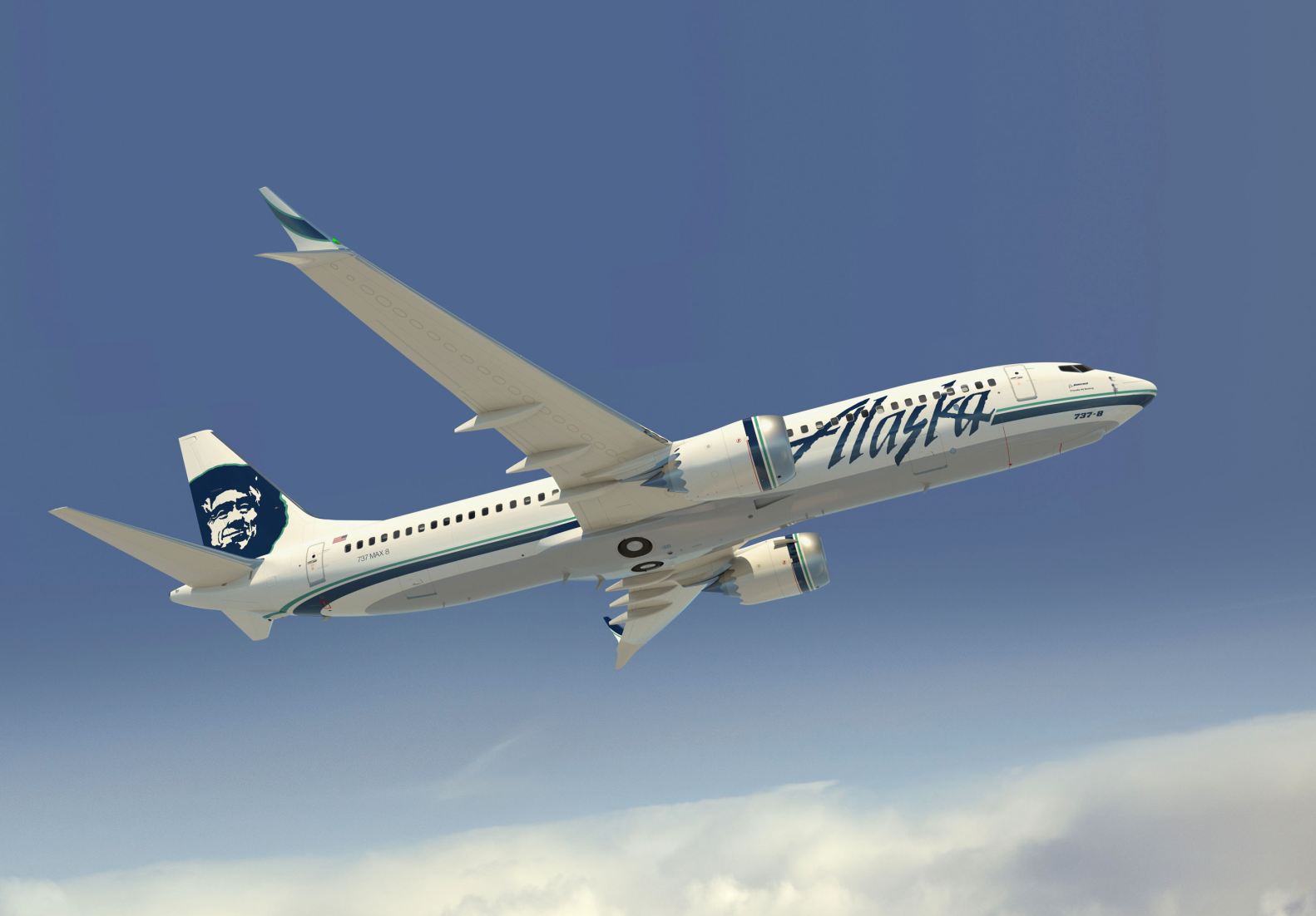 Természetesen a MAX vezérsíkján is ott lesz az eszkimó <br>(fotók: Boeing, Alaska Airlines)