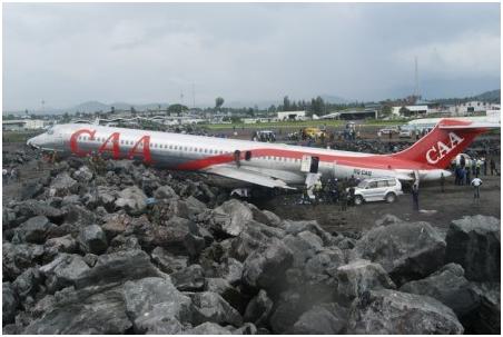 A társaság egy korábbi balesete Gomában: túlfutott az MD-82-es, előtérben a vulkánkitörés maradványai