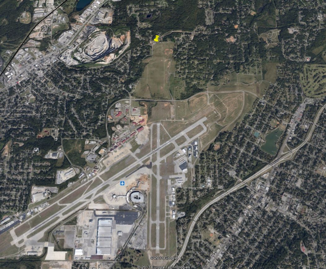 Google Earth műholdkép a baleset valószínű helyszínével, egy mérföldnyire a 18-as küszöbtől