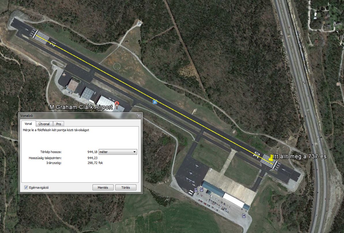 A reptér a Google Earth műholdfelvételén
