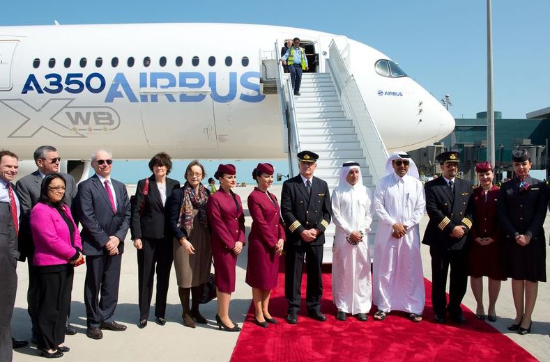 Doha, ünnepélyes fogadtatás a még meg nem nyílt reptéren <br>(fotó: Airbus)