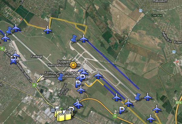 Spotter-pontok az Airportal térképvázlatán