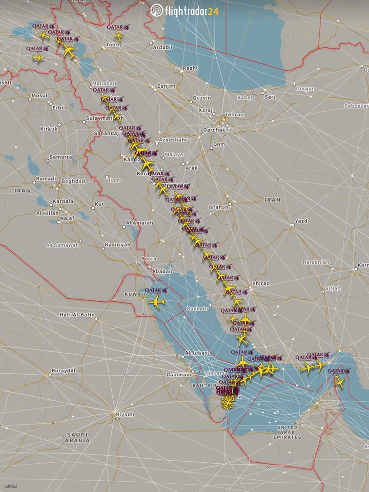 ...azon a légi útvonalon sorjáznak a Qatar gépei Irán és Törökország fölött