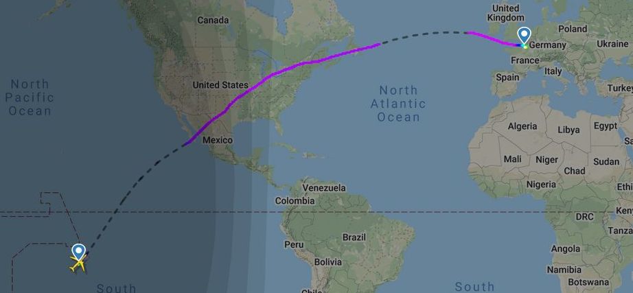 Leszállás néllküli, rekordhosszúságú belföldi járatot teljesített az Air Tahiti Nui Papeete és Párizs között (kép forrása: Flightradar24.com)